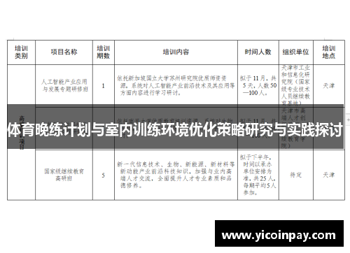 体育晚练计划与室内训练环境优化策略研究与实践探讨